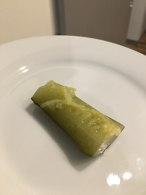 A spicy garlic dill pickle