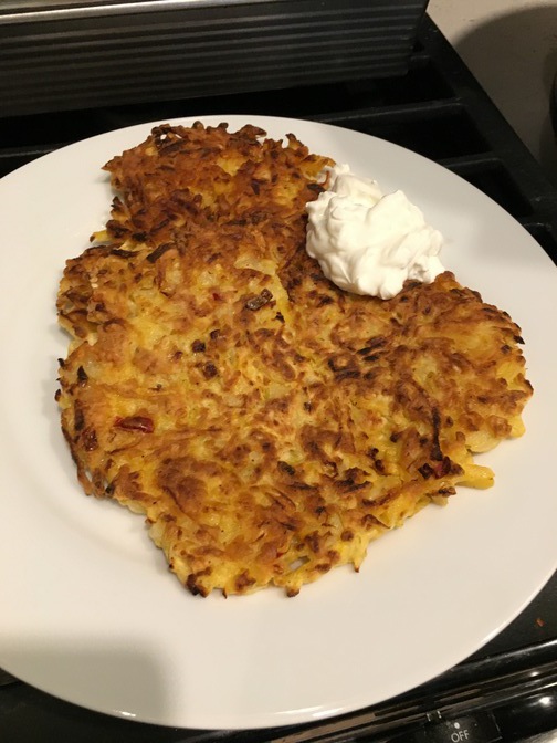 Squash and root combo as a giant latke